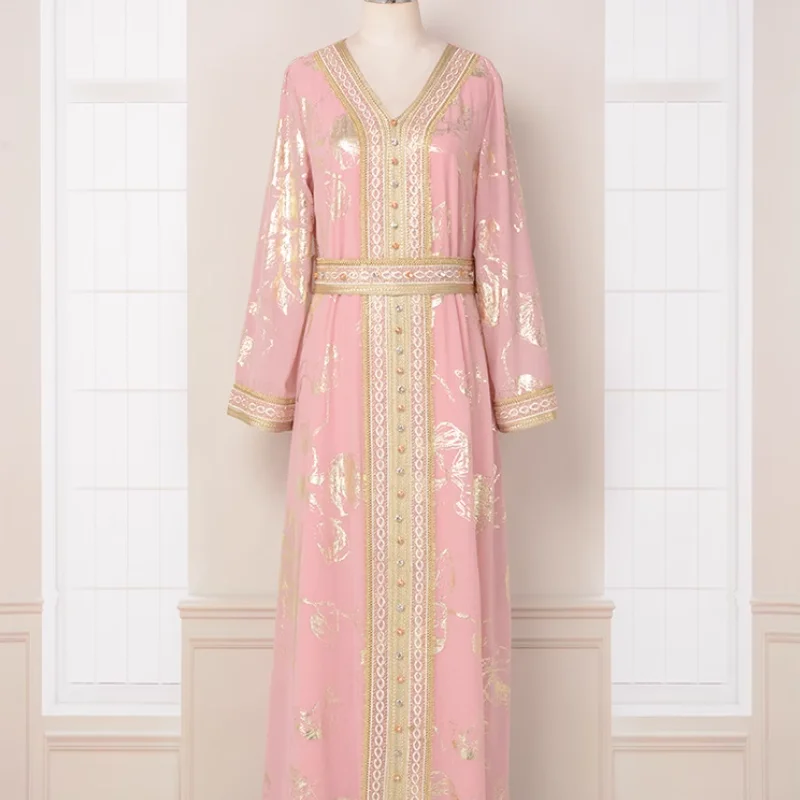

European and American Women's Dress Middle Eastern Powder Hot Stamping Robe