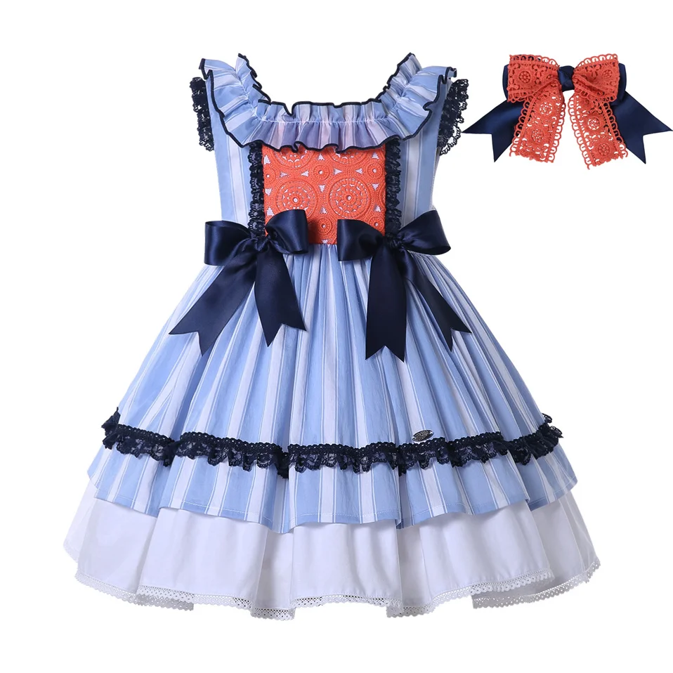 Pettigirl Summer Children Blue Stripe Baby Girls Princess Dresses for Evening Wedding Party Kids Birthday Gifts 2345681012 Years