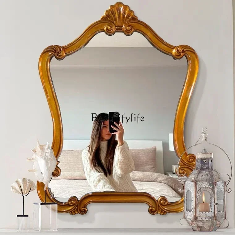 

ld14 European Style Dressing Table Mirror French Carved Fireplace Decorative Mirror Light Luxury Washroom Wall-Mounted