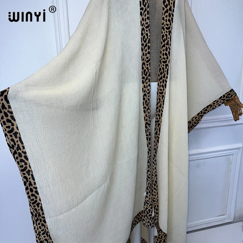 WINYI summer kimono Leopard print crumple cardigan Beach Wear costume da bagno Cover Up Holiday dress fashion coat abaya dubai luxury