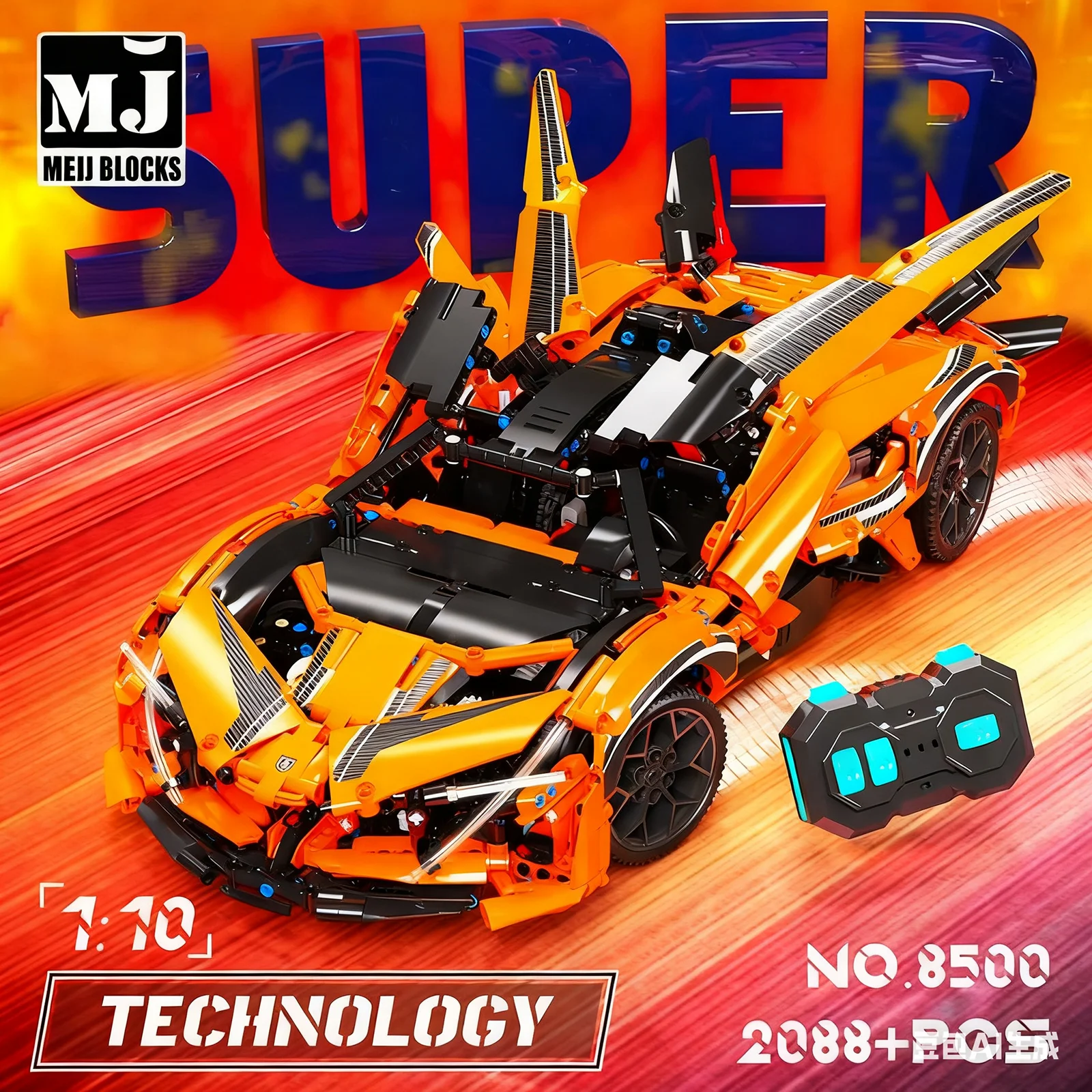 MOC 2088PCS Racing Car Building Blocks with Butterfly Doors Motorized Remote Control Vehicle Model Assembly Kit Christmas Gift