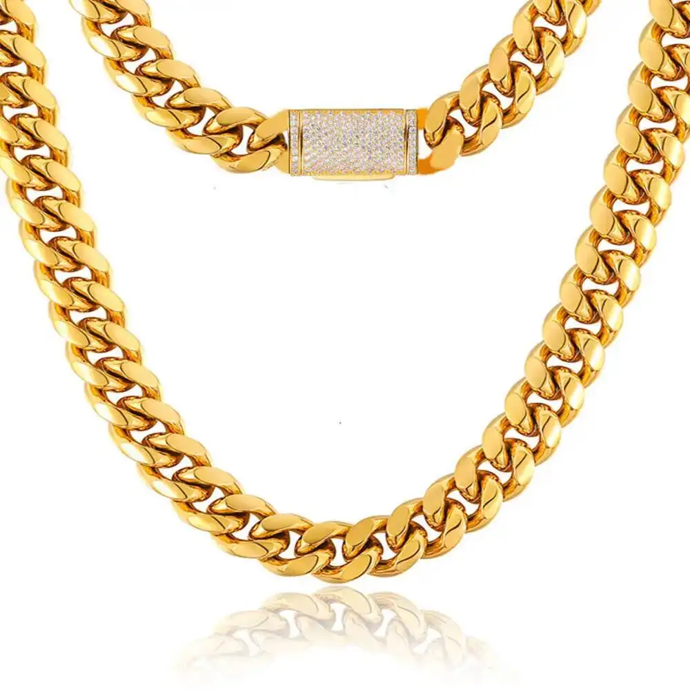 VVS Moissanite Diamond Tester Stainless Steel Miami Cuban Link Chain Necklace Iced Out Buckle