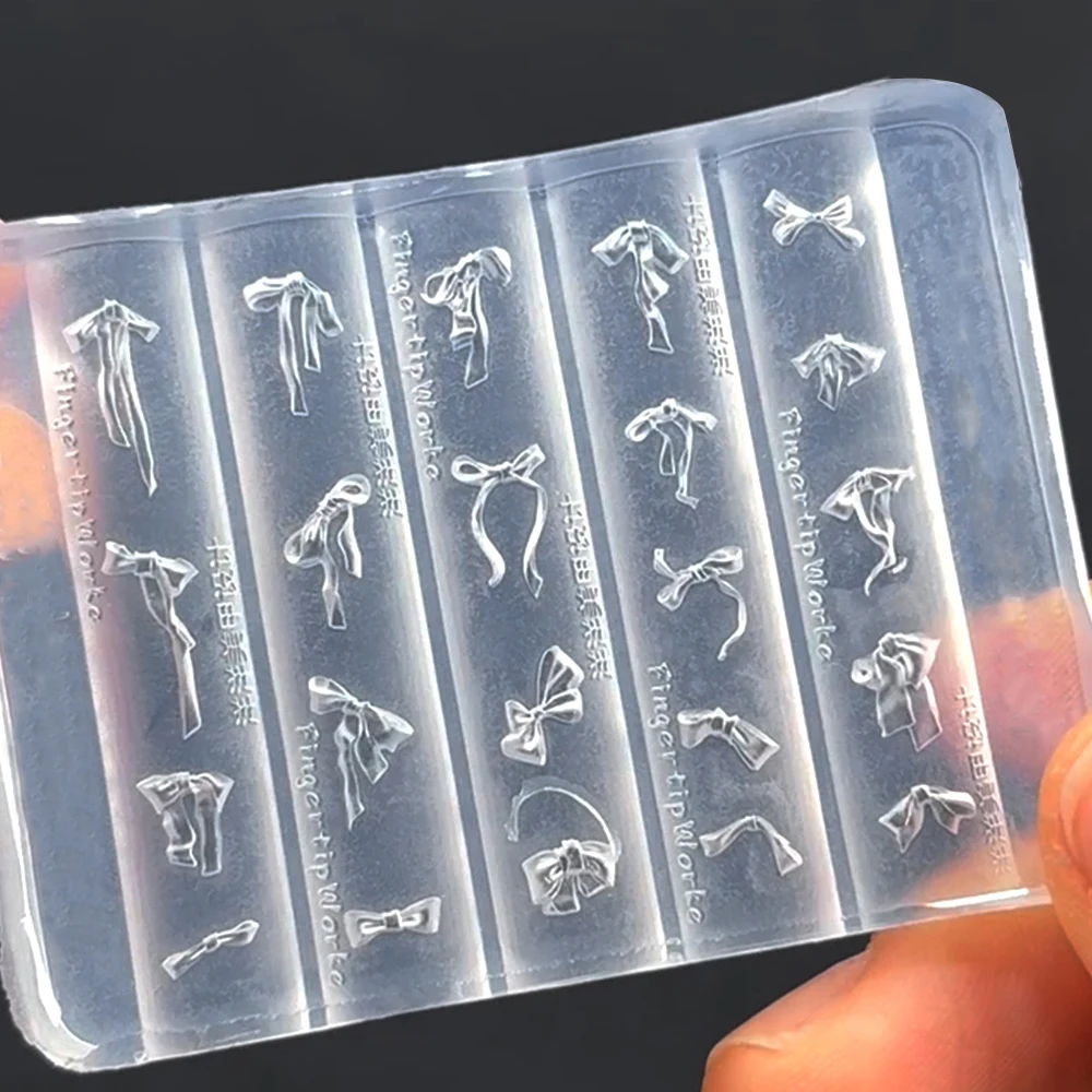 1Pcs 3D Bowknot Silicone Nail Mold Mixed-Shapes Ribbon Nail Charms Craving Stamping Plates Y2K Ballet Bows Manicure Mould Tools