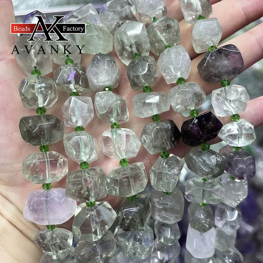 

Natural Green Ghost Crystal Irregular Section Stone Loose Bead For Jewelry Making DIY Necklace Bracelet Accessory15''13-18mm