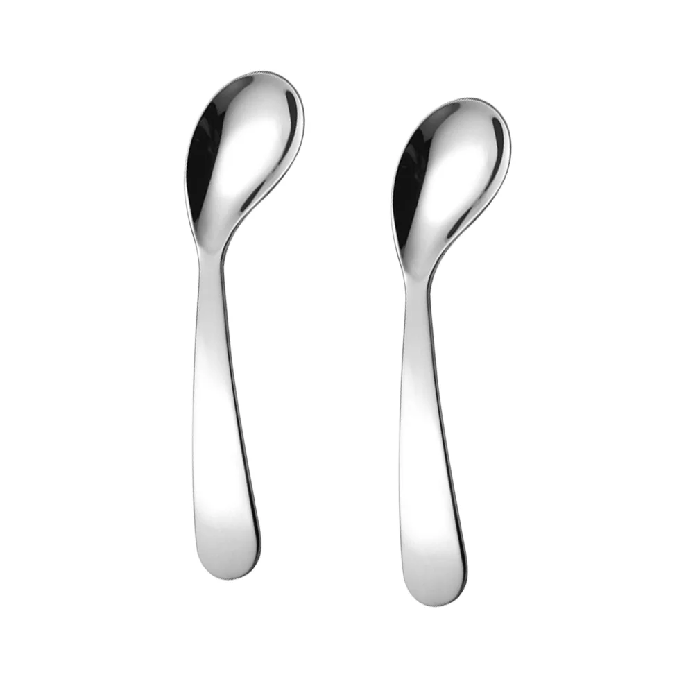 

2Pcs Baby Spoon Baby Eating Learning Spoon Infant Feeding Tool Practice Spoon Silver Baby Feeding Tool