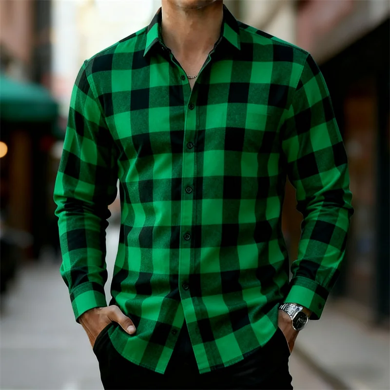 قميص رجالي كلاسيكي منقوش باللونين الأحمر والأسود بأكمام طويلة، متوفر بألوان متعددة، قميص كاجوال كاجوال للخروج في الهواء الطلق #5