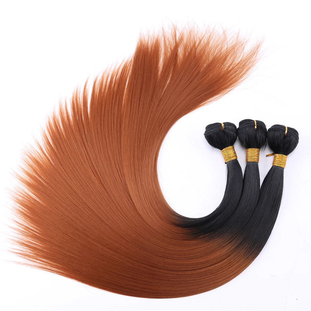 Synthetic Hair Extensions Sliky Straight Hair Bundles 100 gram One Piece Black To Burgundy Red Brown Golden for Women