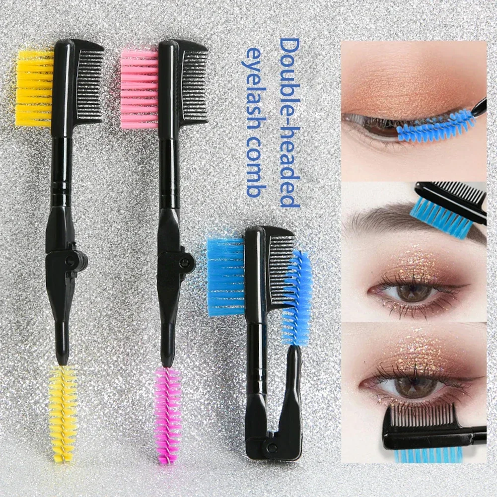 1PC2 in1Eyelash Comb Dual Purpose Eyelash Eyebrow Black Pink Brush Comb Professional Eye Makeup Tool Cosmetic Accessories