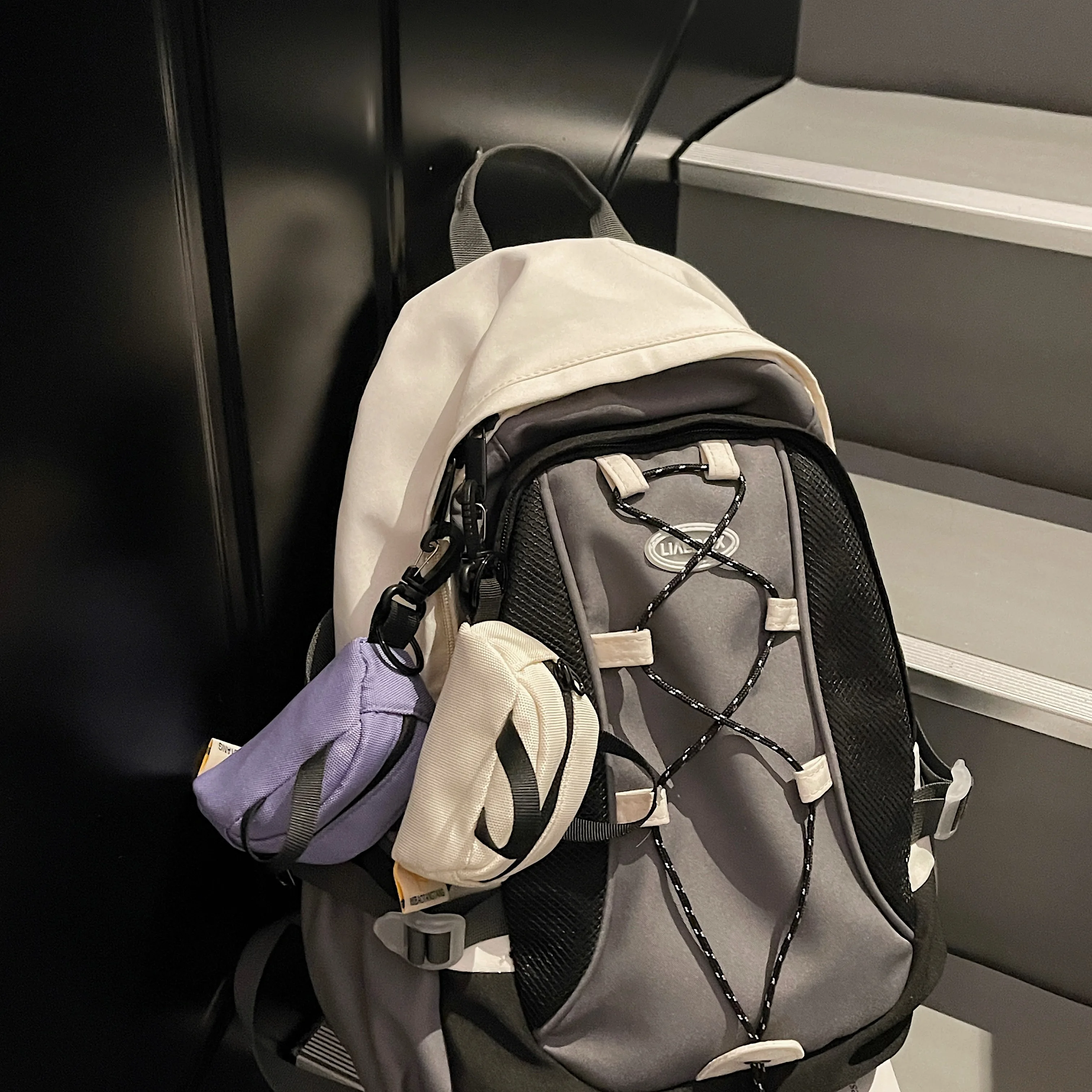 Cute Mini Earphone Bags For Women Canvas Solid Color Backpack Pendant Lipstick Coin Purse With Hook Lightweight Casual Belt Bags