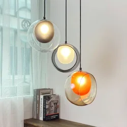 Creative Restaurant Glass Pendant Lamp Amber Smoke Gray Clear Colorful Ball Chandelier Light Bedside Dining Table Kitchen Decor