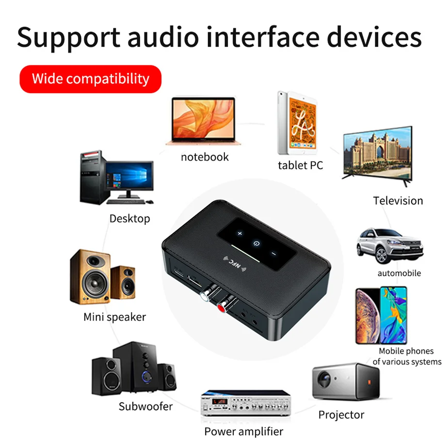 Grwibeou Bluetooth 5.0 Audio Receiver Adapter 3.5mm RCA AUX Output Wireless Bluetooth Aux Stereo Receptor For Amplifier Speaker