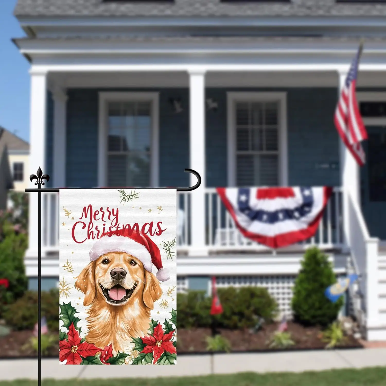 Golden Retriever Garden Flag - 18x12in Double Sided Goldendoodle Christmas Yard Flag for Holiday Decor PPZ