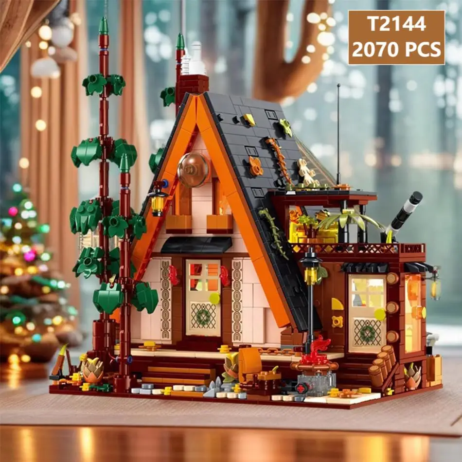 Forest Triangle Chalet Wooden house Building Blocks Set DIY Desktop Ornament Puzzle Toys Creative Assembly Bricks Gift For Kid
