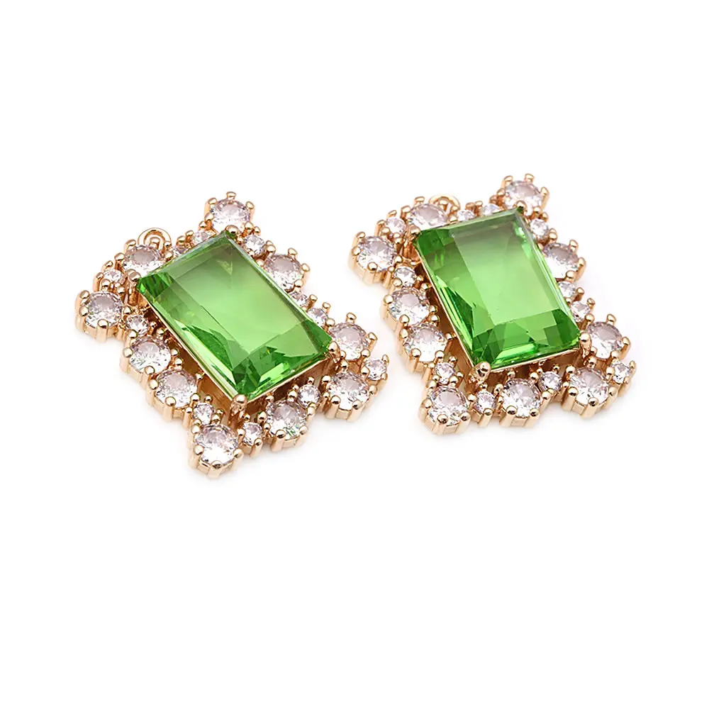 4 Uds. Colgantes rectangulares de cristal de circón de latón, collar de alta calidad, pendientes, accesorios de joyería, sitio web oficial de Rosediy