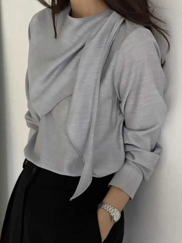 

Ele Long Sve женский irt шикарный галстук с драпировкой, качественный корейский свободный крой, однотонный, на пуговицах, для офиса...