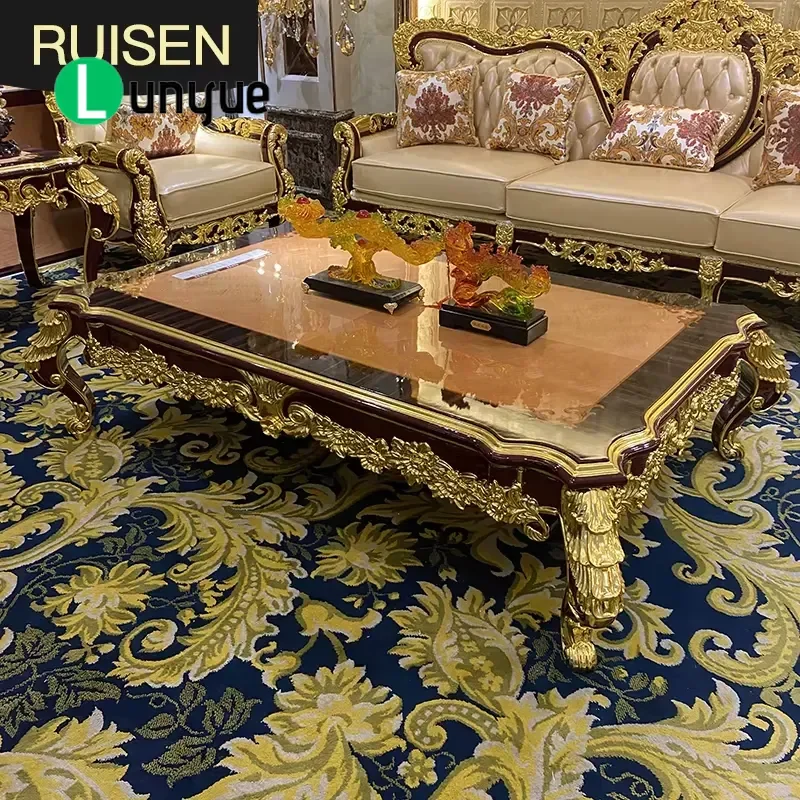 French Solid Wood Large Coffee Table European Luxury Neoclassical Natural Wood Veneer Center Table for Villa Living Room