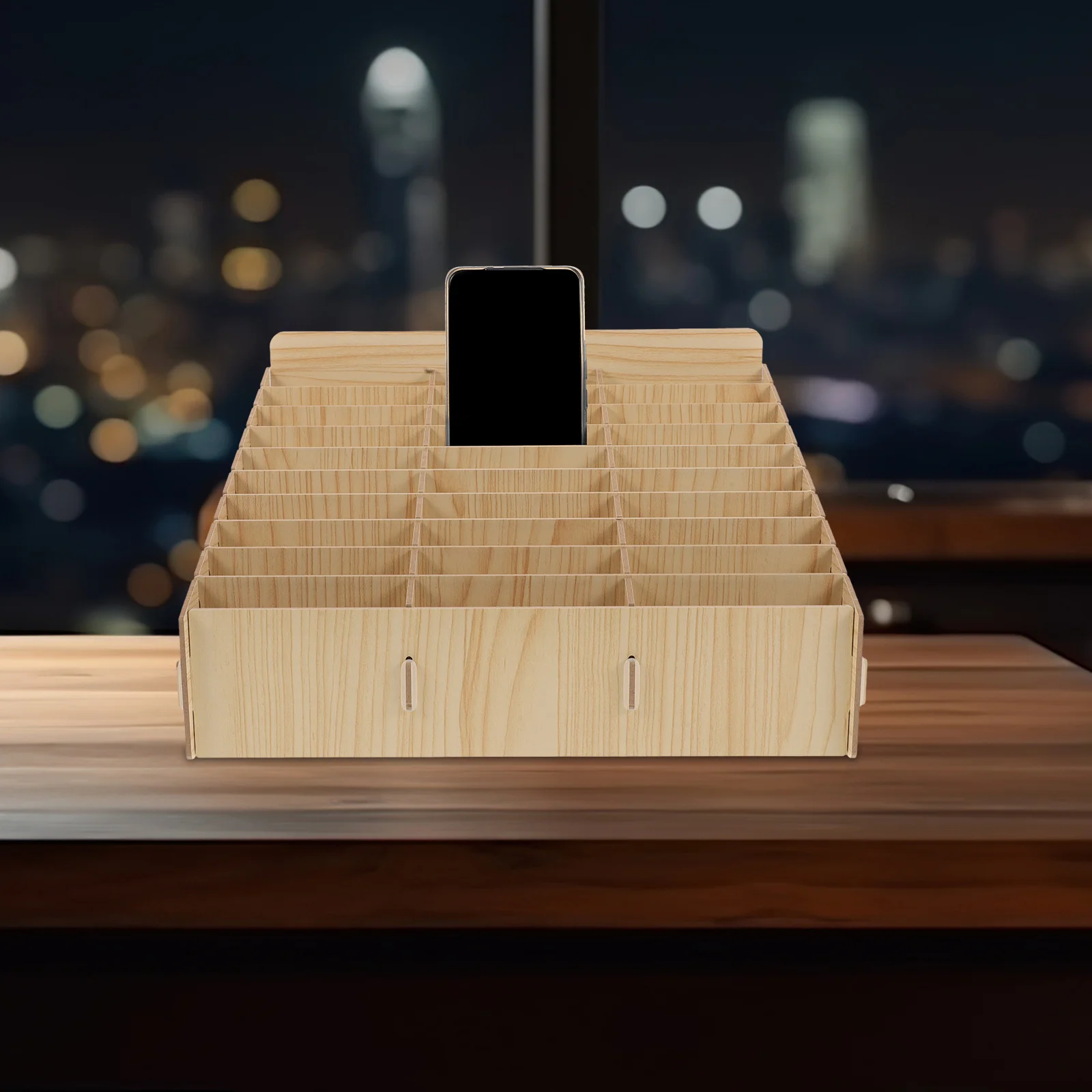 Multifunctional Wooden Mobile Storage Box Desktop Organizer Compartments Cables Documents Classroom Use Compact Portable Design