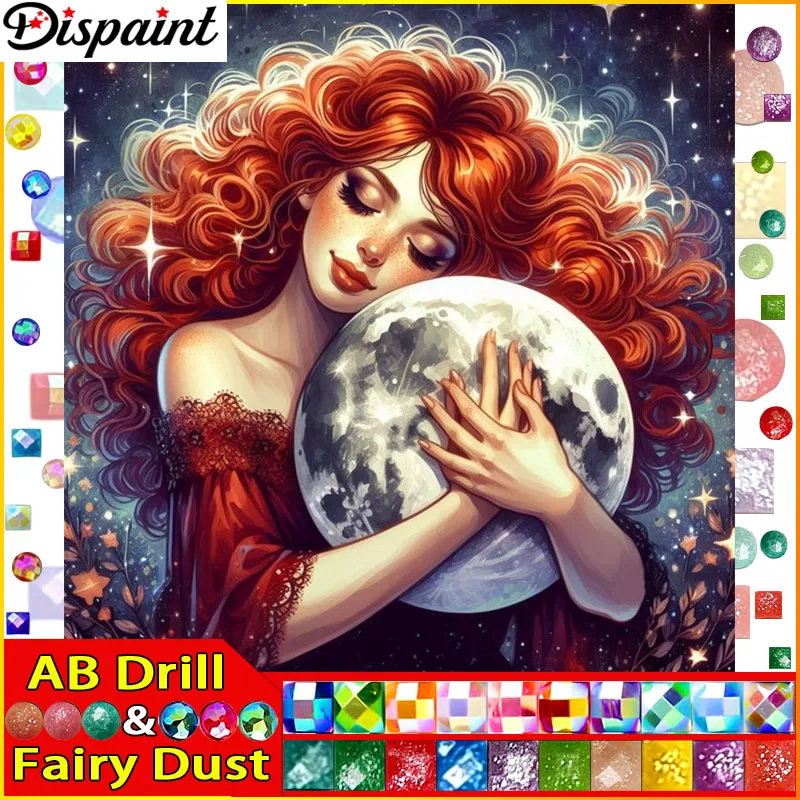 

Dispaint Fairy Dust AB Полная алмазная живопись "Женщина Луна" Смола Дрель Вышивка 5D Diy Алмазная картина Крест ручной работы