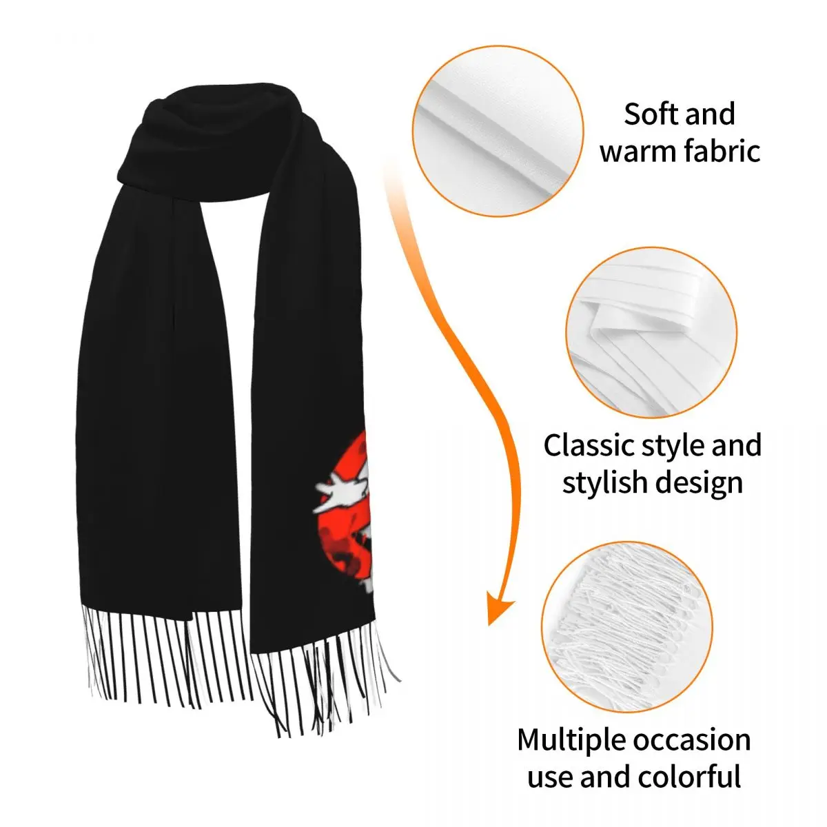 وشاح بنمط شعار GhostBusters أوشحة شرابة للنساء شالات دافئة ناعمة ويلتف شال طويل للخريف والشتاء