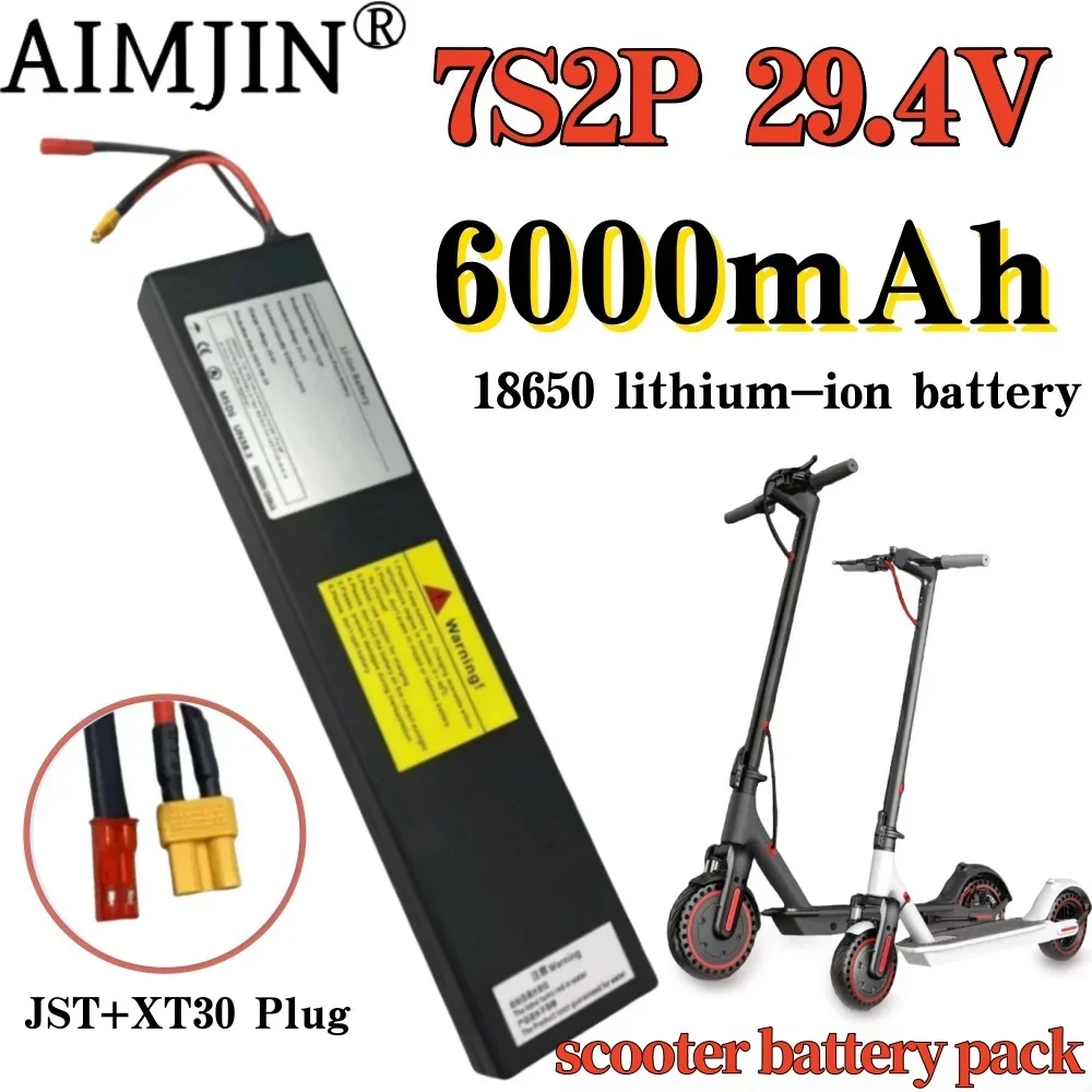 Bateria de iões de lítio recarregável e carregador, 7s2p, 29.4V, 6000mAh, 7s2p, para scooter elétrico