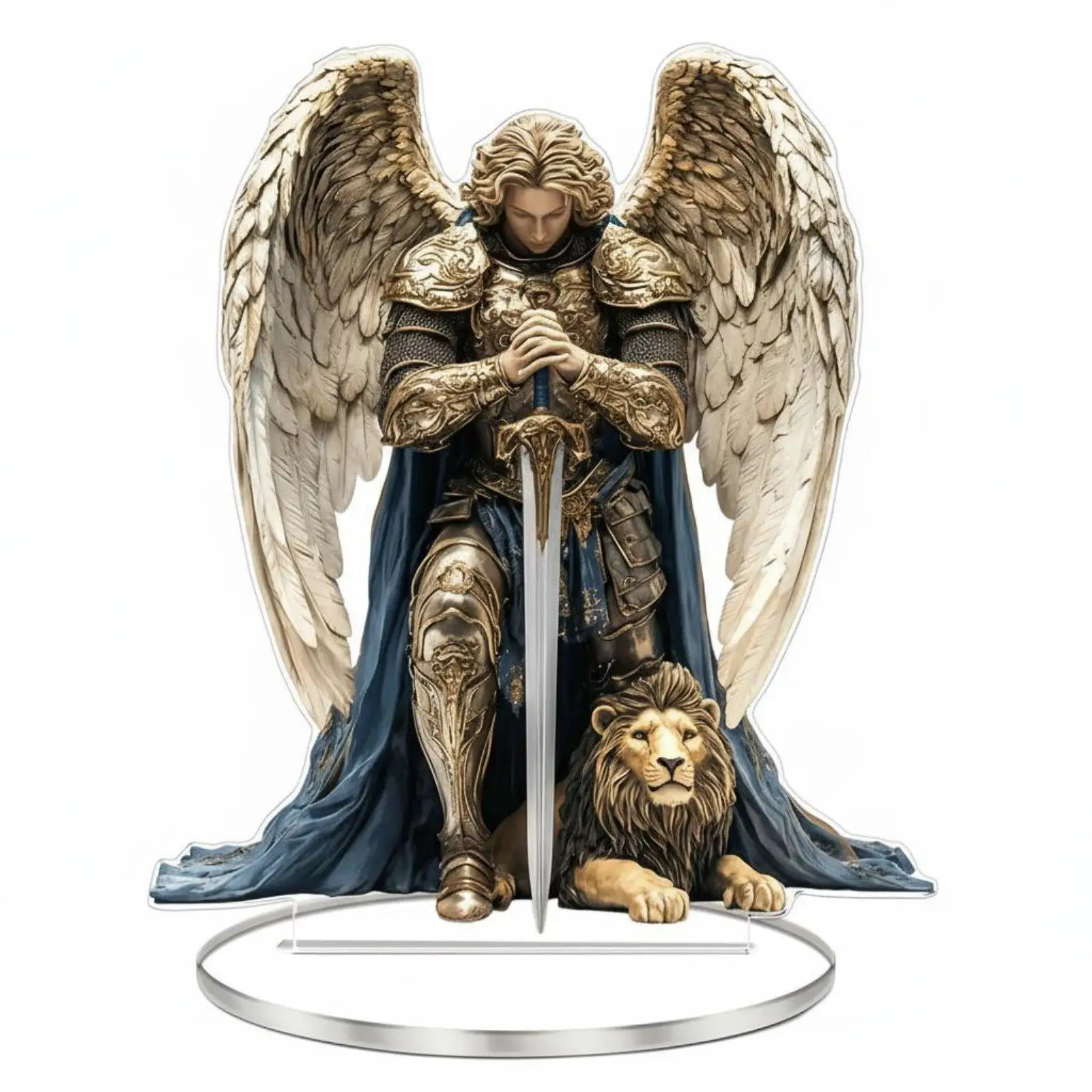 Stable Acrylic Saint Michael Statue for Prayer Room Altar Decor Religious Catholic Ornament Angel Figurine Home Display