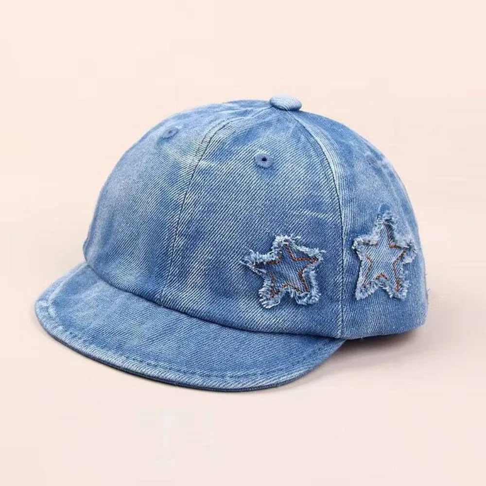 

Милые детские кепки с звездами из выстиранного денима, мягкие, с защитой от солнца, дышащие, для улицы, для детей 3-24 месяцев