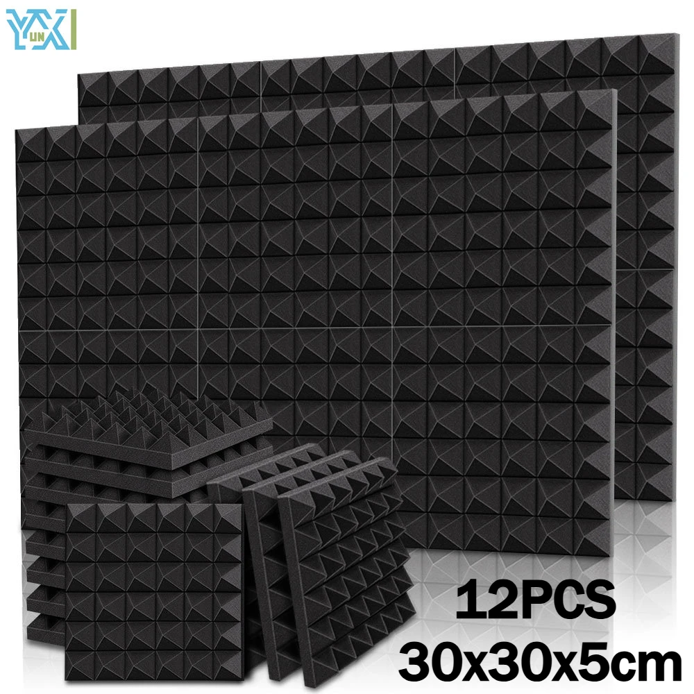 YUNXI 12pcs 30x30x5cm Pyramid Acoustic Foam Panels House Studio Sound Isolation Absorbing Wall Panel Noise Insulation Pad Sponge