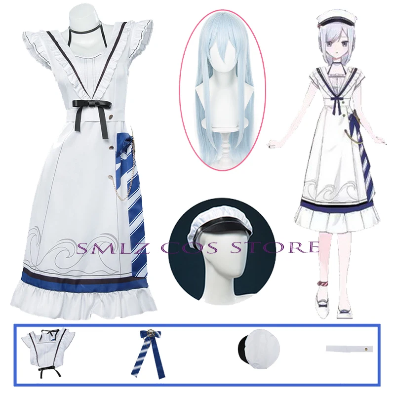 

Navy Yoisaki Kanade Cosplay Game Colorful Stage! Costume PJSK Wig Yoisaki Kanade White Dress Hat Suit Halloween Party Women Girl