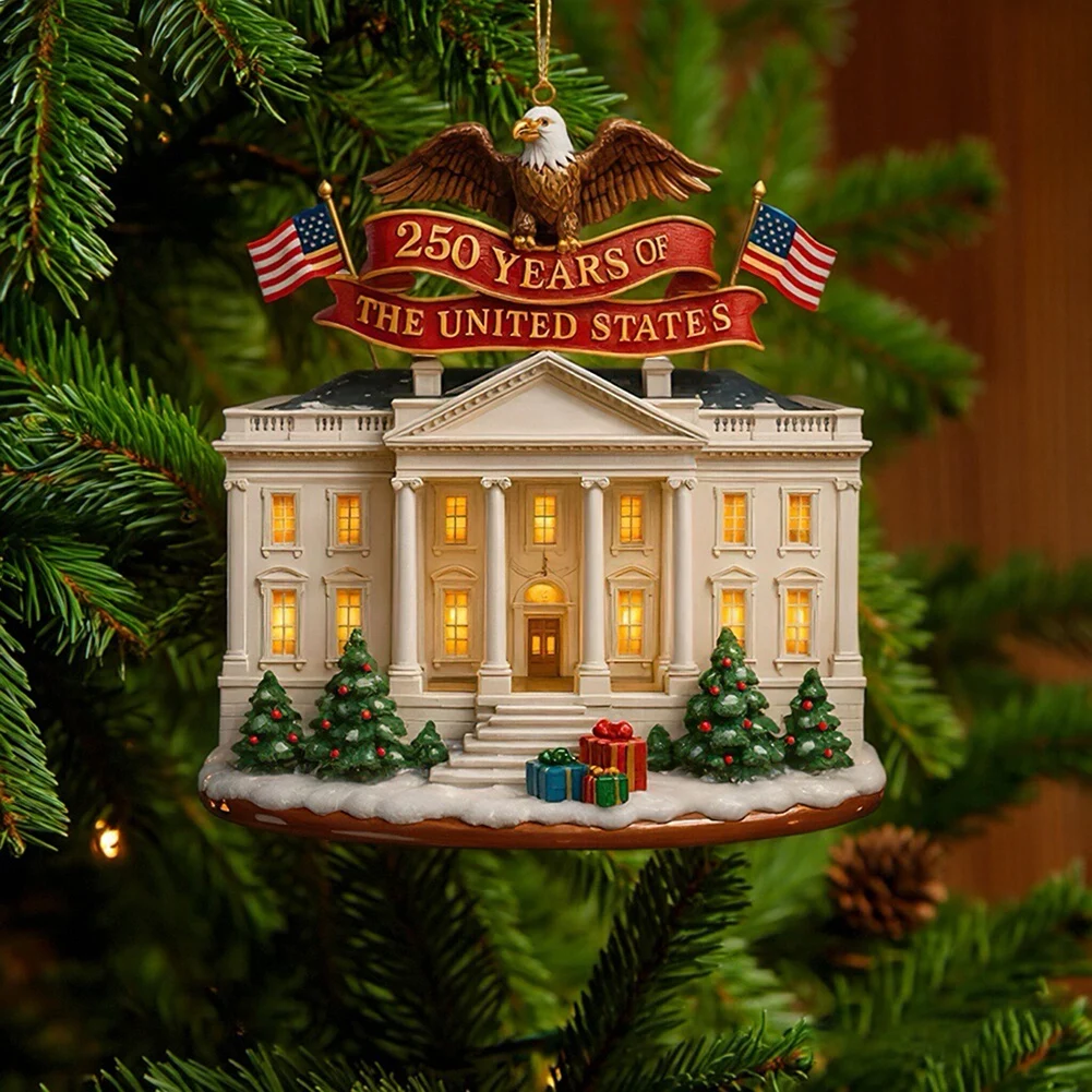 USA 250th Anniversary White House Ornament 2D Acrylic Unique Xmas Tree Decor Present For Christmas Tree Decoration