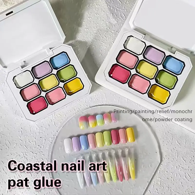 Pegamento de Parches de 9 Colores, Colores Vivos para Uñas, Decoración de Degradado, Diseño Creativo de Uñas, Tendencia de Venta