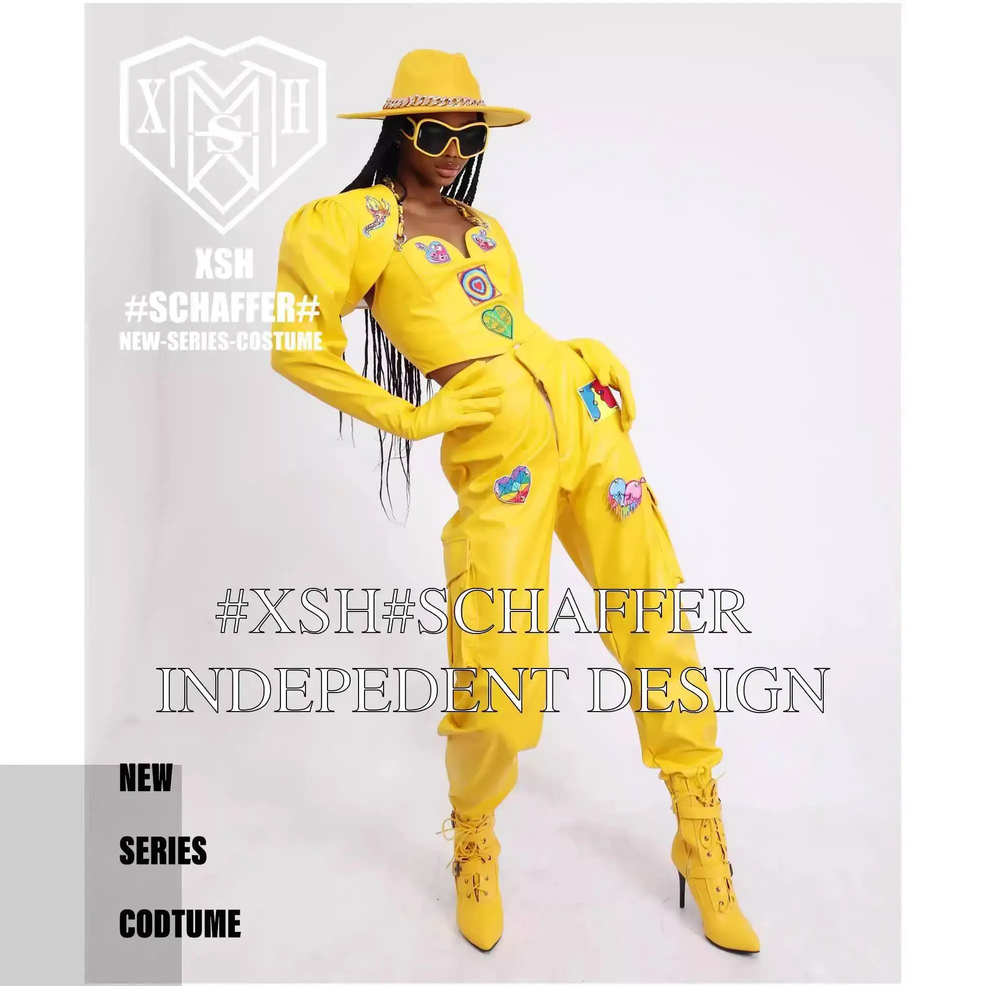 

Женские желтые брюки-карго для ночного клуба/бара, милые повседневные брюки для выступлений, костюм для певиц, для атмосферных выступлений, для туров, для выступлений в стиле Paradise Performance