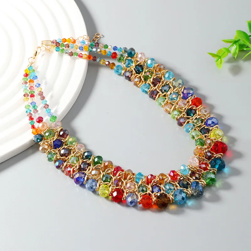 Fashion Necklace Jewelry on the Neck Multicolor Crystal Beads Multilayer Collar Necklace Handmade Choker Necklaces