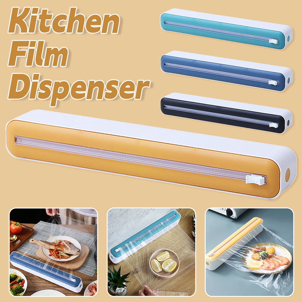 

2 in 1 Plastic Wrap Dispenser Refillable Food Cling Film Wrap Dispenser with Slide Cutter Food Film Cutter Kitchen Accessories