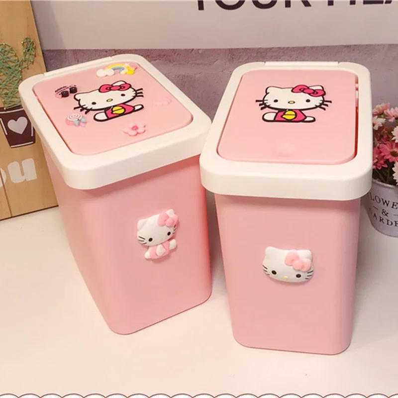 Sanrio Kawaii Hello Kitty Trash Cans Anime Cartoon Fashion Creative Ins Style Household Kitchen Bedroom Large Size Garbage Cans