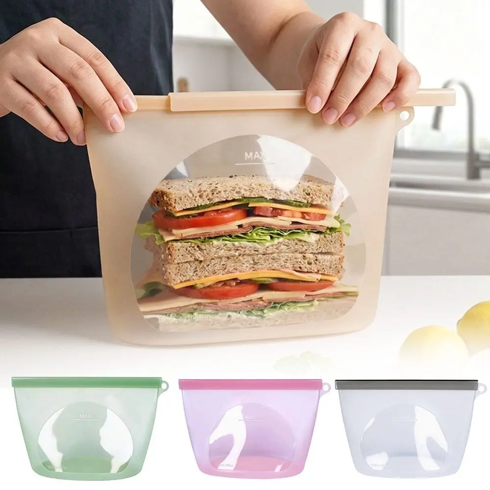 Silicone Food Preservation Bag Moisture-proof Fresh-keeping Food Packaging Bag Reusable Zip-Lock Design Fruit Freezer Seal Bag