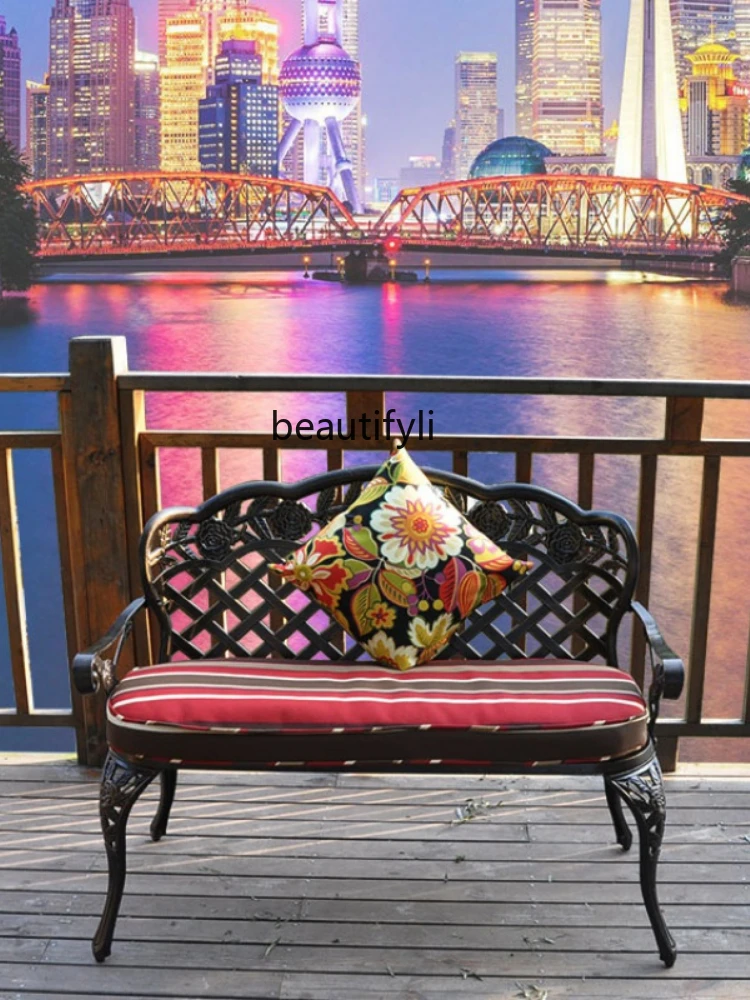 HJ Outdoor Break European-Style Bench Outdoor Metal Aluminum Alloy Long Chair