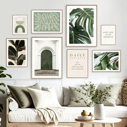 Green Monstera Leaves Botanical Door Posters And Print Boho Graphic Shapes Wall Art Canvas Painting Decor Pictures Living Room