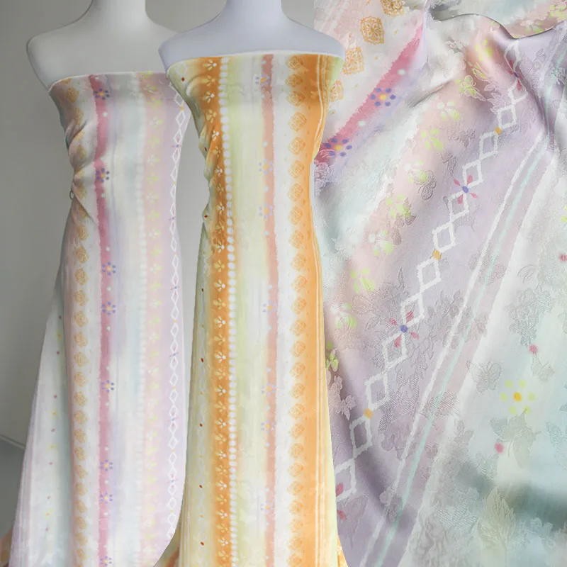 

Ice Cream Colored Floral Jacquard Rayon Fabric Blouse Dress Shirt Set Cheongsam Material Spring Summer Lightweight