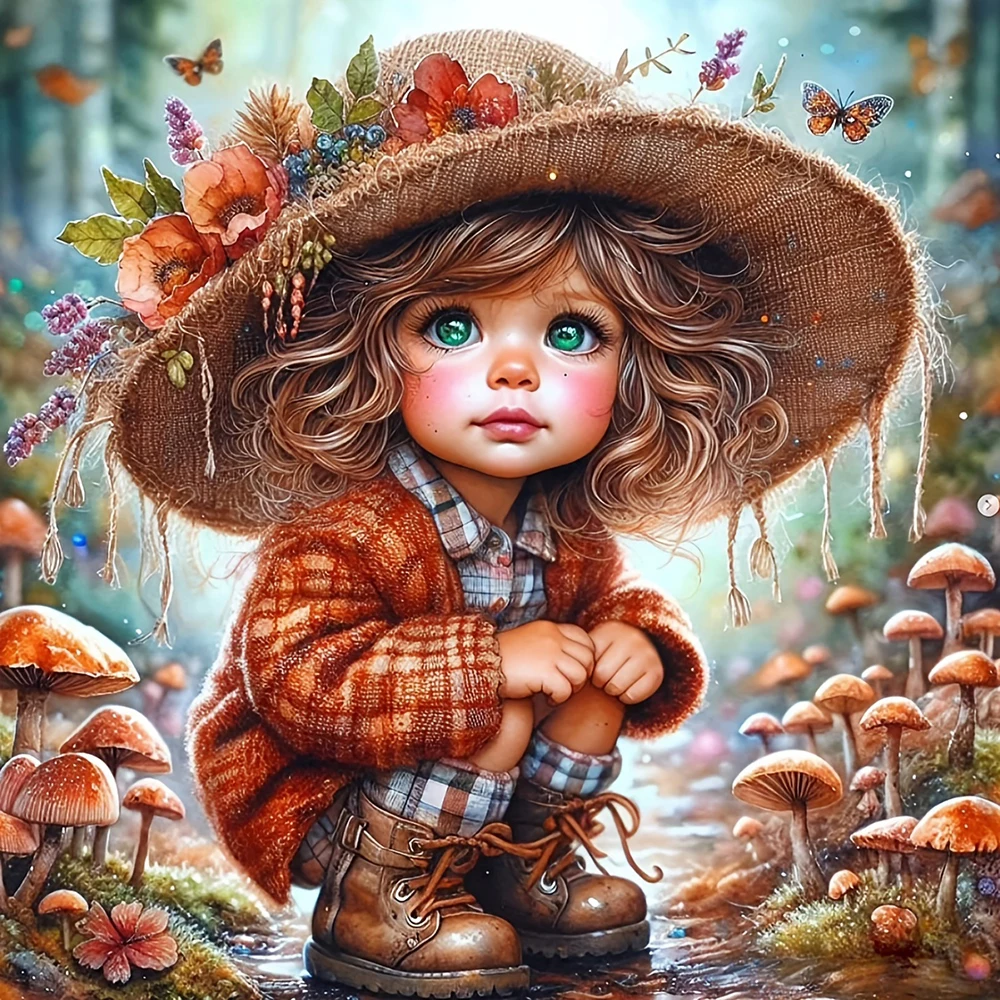 EverShine Diamond Painting Girl 5D Full Drill Stickerei Pilz DIY Mosaik Porträt Bastel- und Kunstbedarf-Set Handgemachtes Geschenk