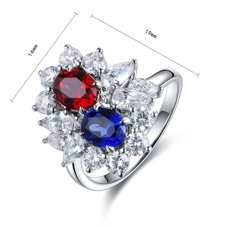 Special Design Lab Grown Ruby & Sapphire Oval Cut Multi Color Gemstone Silver Ring Couple Ring For Party Wedding Anniversary