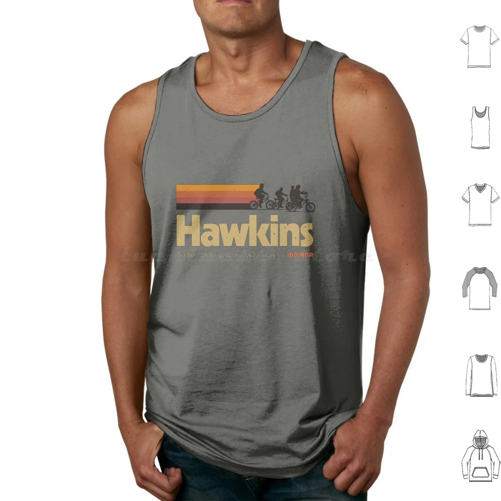 Visit Hawkins Indiana Vintage 80's Tv Series Tank Tops Print Cotton Visit Hawkins Indiana Demogorgon Waffle Paranormal