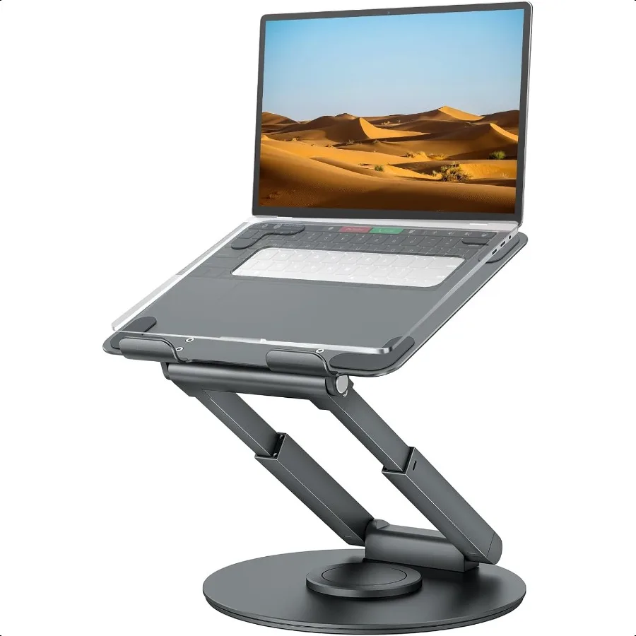 

Telescopic Laptop Stand for Desk with 360 Swivel Base Sit to Stand Height Adjustable Portable Riser Holder for Good Posture Com