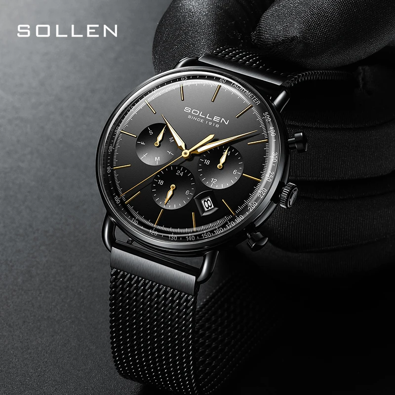 Switzerland Luxury Brand SOLLEN MIYOTA Quartz Movement Men\'s Watches Multi-function Luminous Waterproof Auto Date Clock SL705