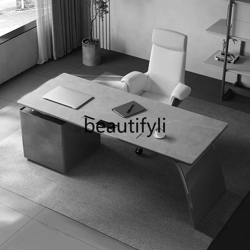 yj57 Cream Style High-End Design Sense Rock Board Desk Chair Home Italian Style Office Computer Desk