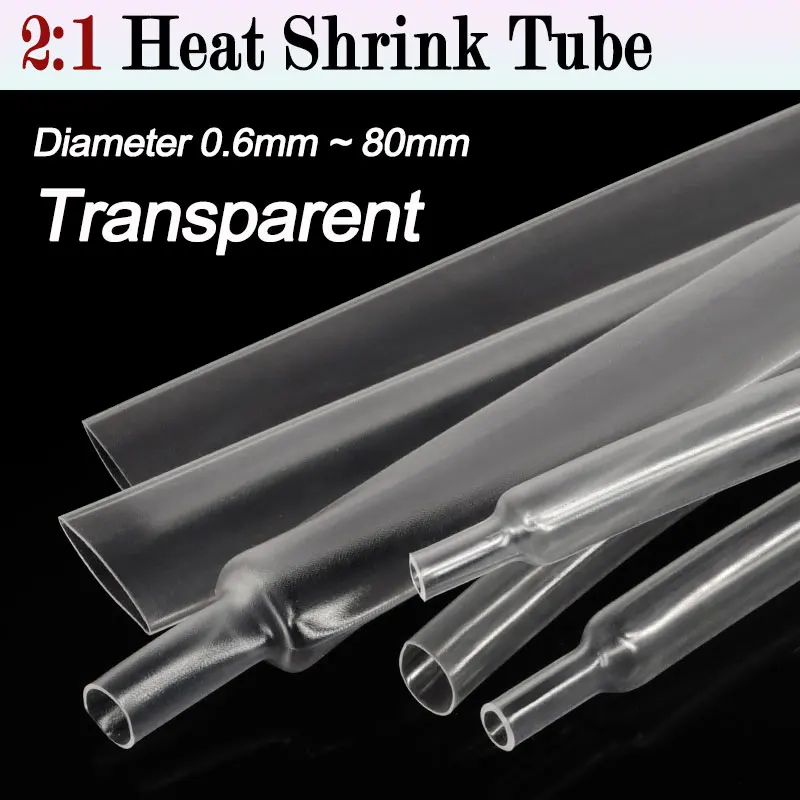 3/5M Transparent 2:1 Shrink Ratio Heat Shrink Tube Dia 0.6~80mm Insulated Cable Protecctor Connector Sleeving DIY Wrap Wire