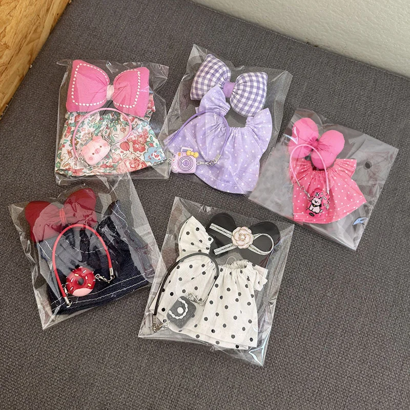 For 17cm Labubu Doll Clothes Accessories Mini Bag/Dress/Hair Ornaments Kits Doll Dress Up 3pcs/set