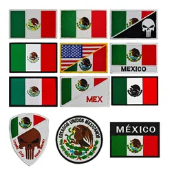 Mexico Flag Embroidered Hook and Loop Flag PVC Patches Mexico Hat and Bags Badges Outsourced Clothes Stickers Backpack Appliques
