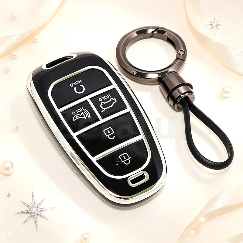 Silver Edge TPU Keyless Shell For Hyundai Tucson Solaris Sonata Hybrid NEXO NX4 Santafe Dn8 Car Key Case Cover Accessories