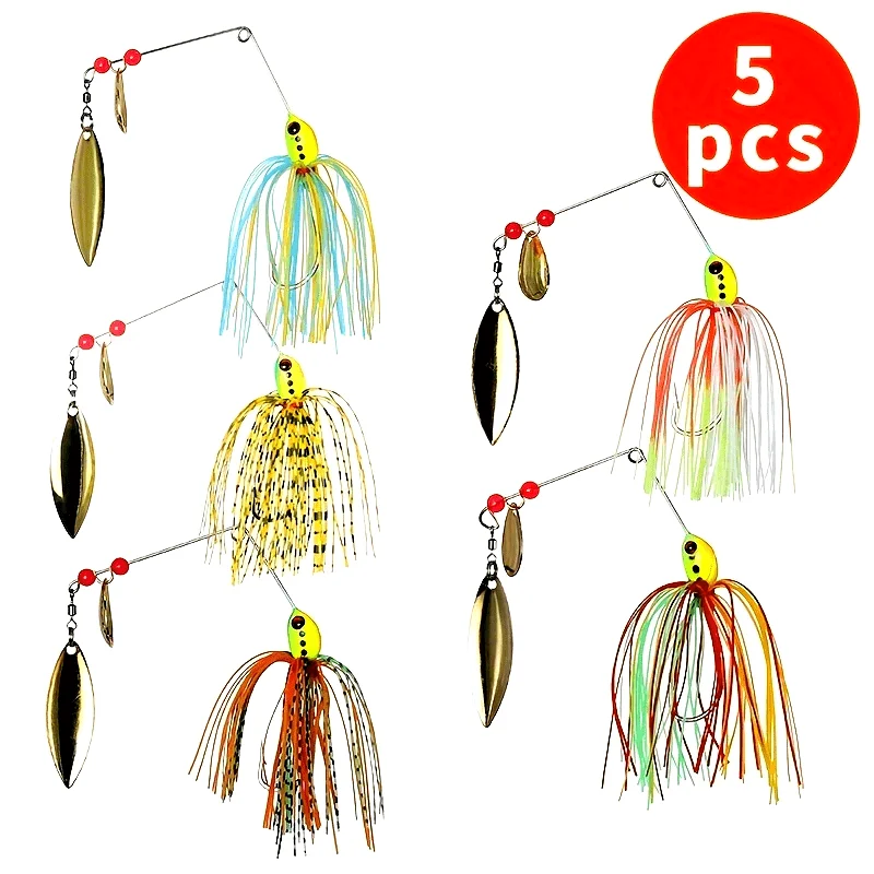 

5 шт., набор рыболовных приманок Chatterbait, спиннер, искусственная приманка, юбки, без сорняков, воблеры Buzzbait для окуня, щуки, свимбейт
