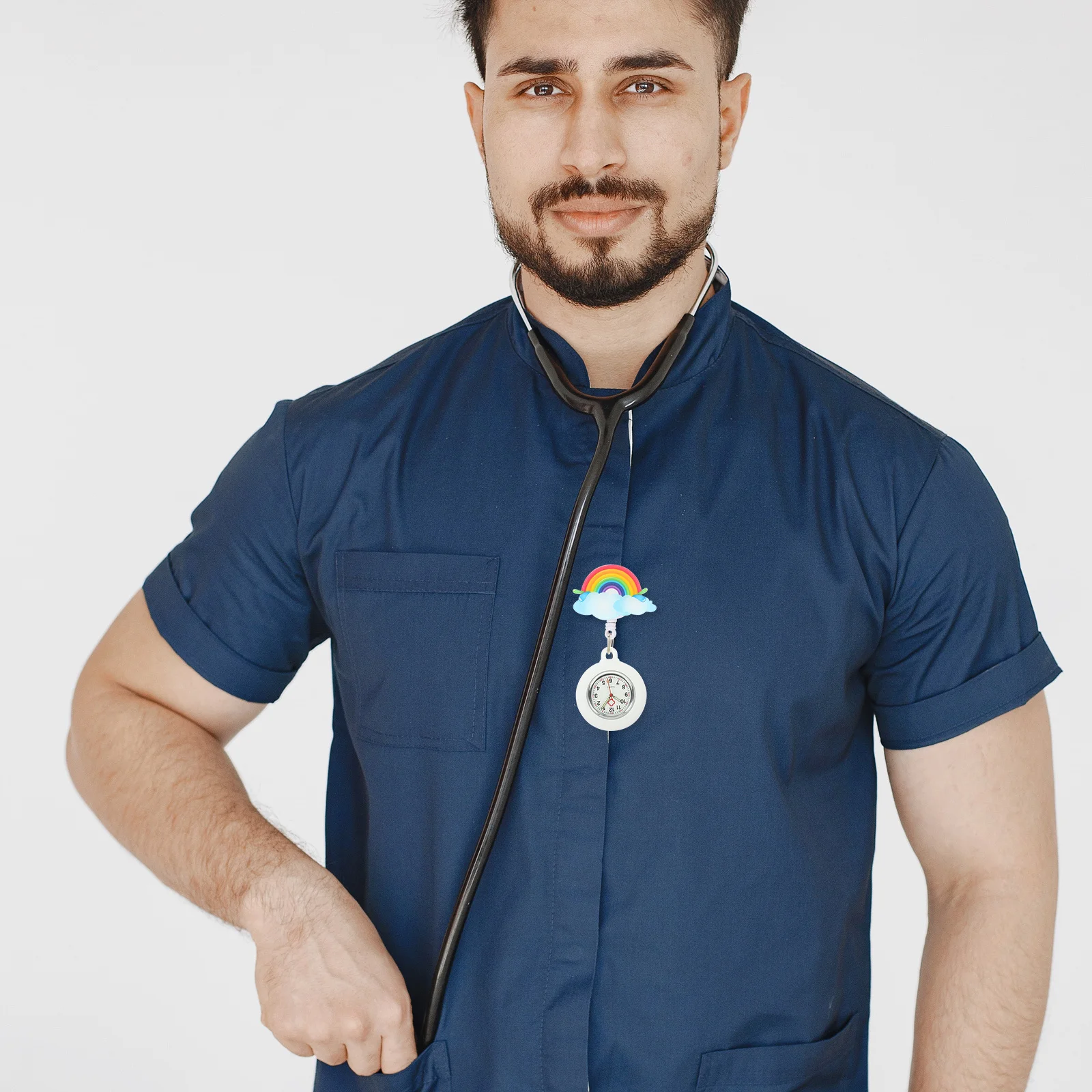 ساعة ممرضة قابلة للسحب مقاومة للماء بنمط قوس قزح ومشبك محمول على غطاء من السيليكون هدية للنساء #1